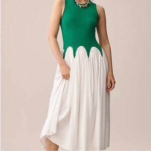 NWT Anthropologie Green and White Siempre Michelle Midi dress